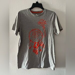 Adidas Boys Gray T-Shirt with Red Basketball Man Graphic Size 14-16